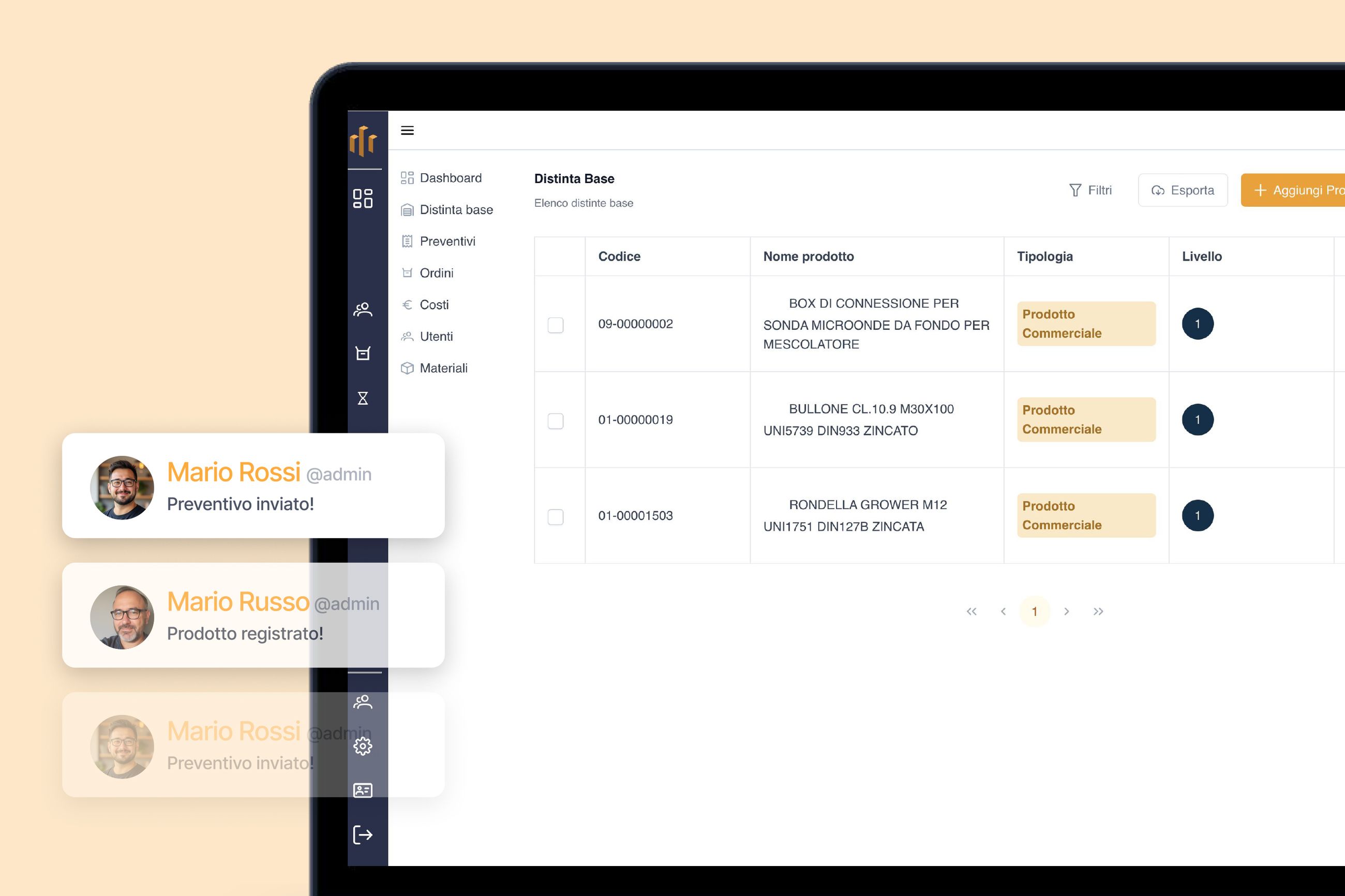 Distinta base condivisa tra più utenti che operano in contemporanea, con attività registrate da ciascun membro del team